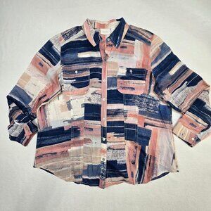Chicos Womens Size 2 Large Button-Front Shirt Abstract Print 100% Cotton